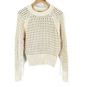 J Crew Sweater Size Medium Womens Cream Wide Neck Beach Pointelle Stitch Open